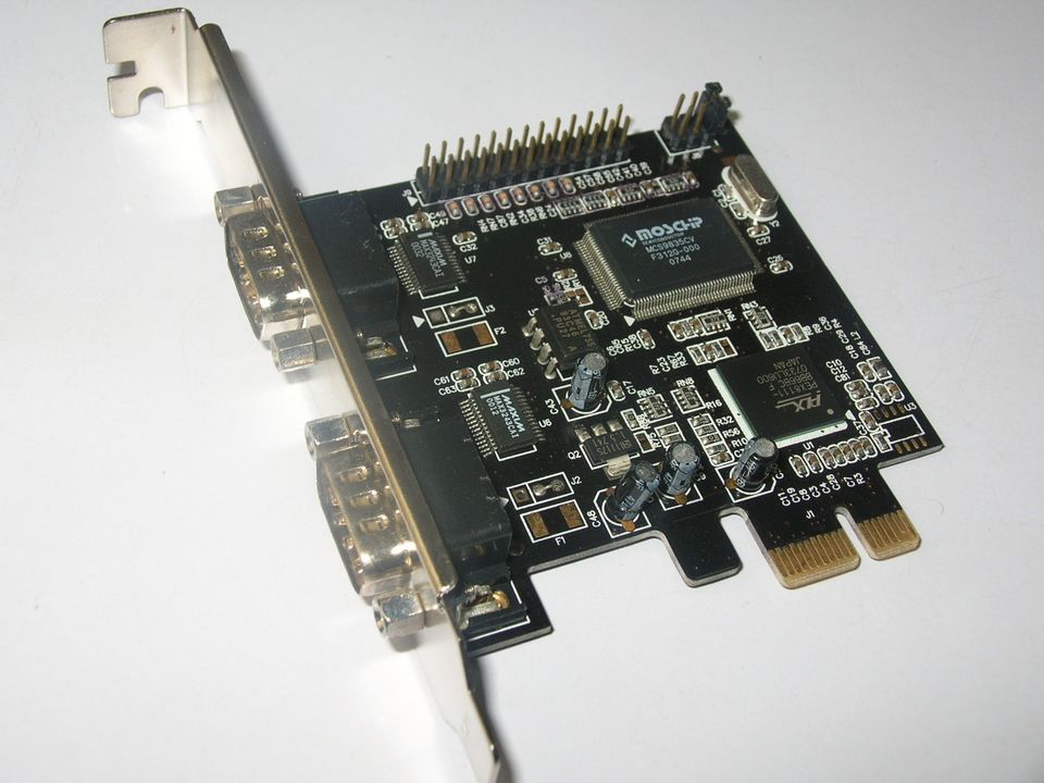 RS232 PCI-E 1x插槽转双com口卡2串1并moschip 9835
