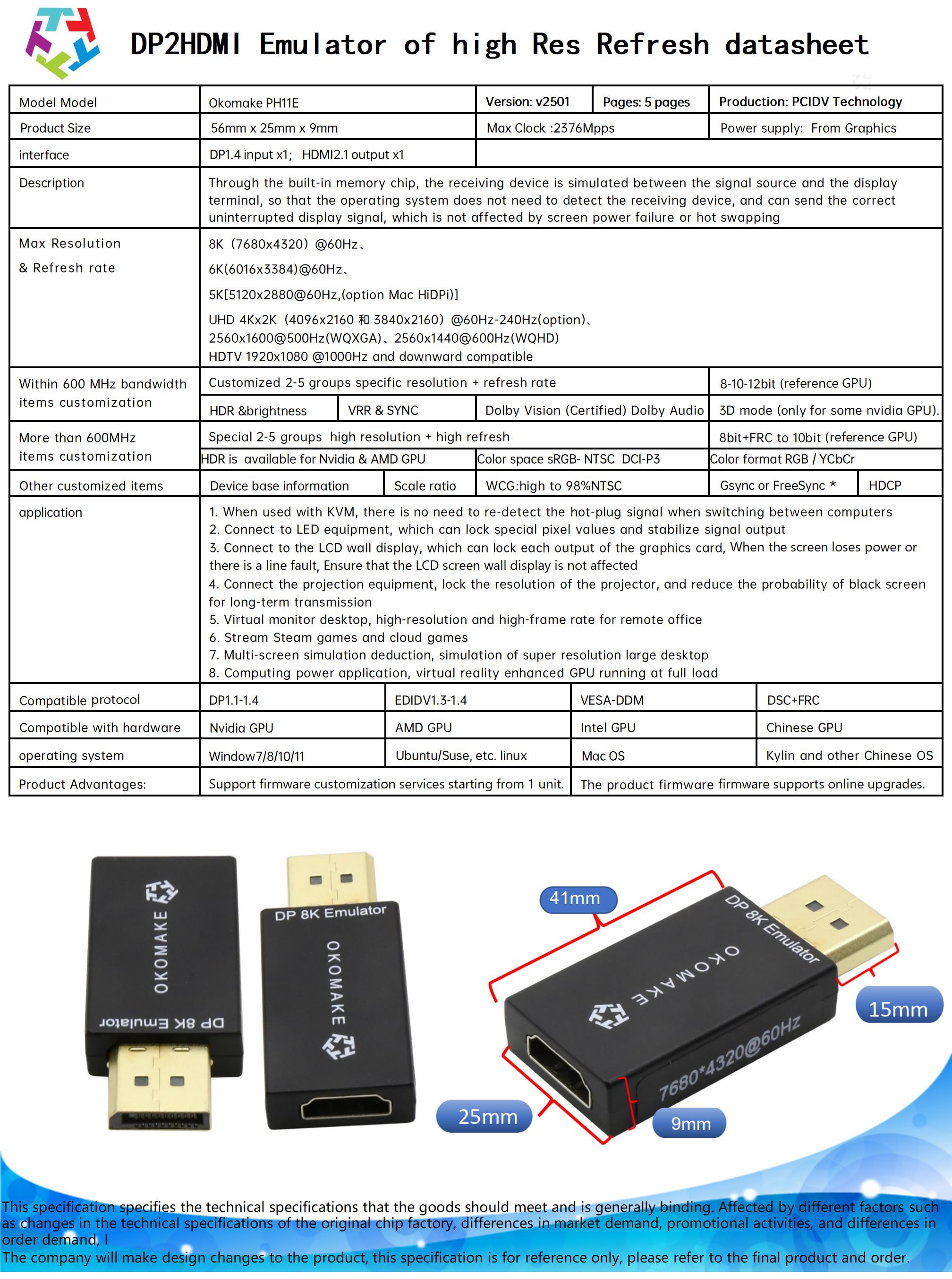 Ture DP fix edid emulator with HDMI output 